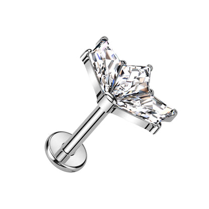 Internally Threaded CZ Crystal Fan Top Labret Stud - F136 Implant Grade Titanium