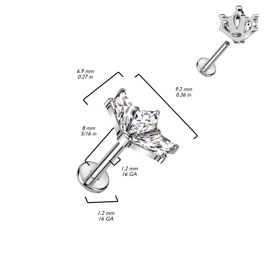 Internally Threaded CZ Crystal Fan Top Labret Stud - F136 Implant Grade Titanium