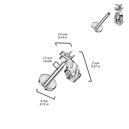 Internally Threaded CZ Crystal Pineapple Flat Back Stud - ASTM F-136 Implant Grade Titanium