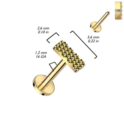 Internally Threaded Bumpy Rectangle Top Flat Back Stud - ASTM F-136 Implant Grade Titanium