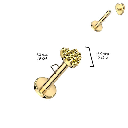 Internally Threaded Bumpy Heart Top Flat Back Stud - ASTM F-136 Implant Grade Titanium