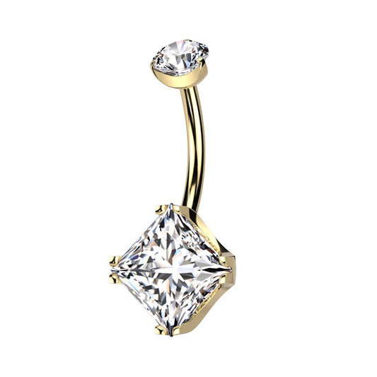 Internally Threaded Diamond Shaped Prong Set CZ Crystal Belly Button Ring - F136 Implant Grade Titanium