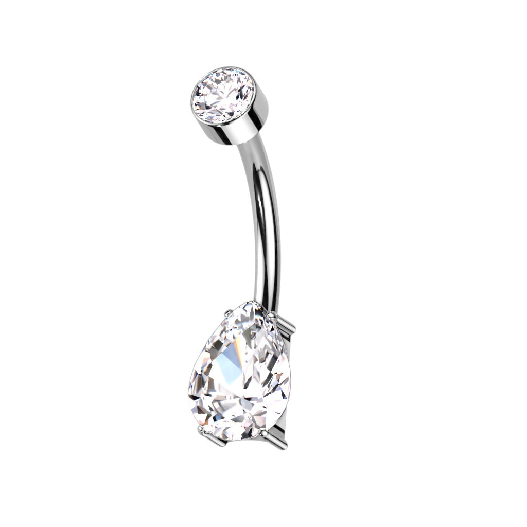 Internally Threaded Pear Shaped CZ Crystal Belly Button Ring - F136 Implant Grade Titanium
