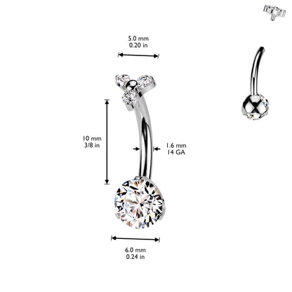 Internally Threaded CZ Crystal Trinity Triangle Top Belly Button Ring - ASTM F-136 Implant Grade Titanium