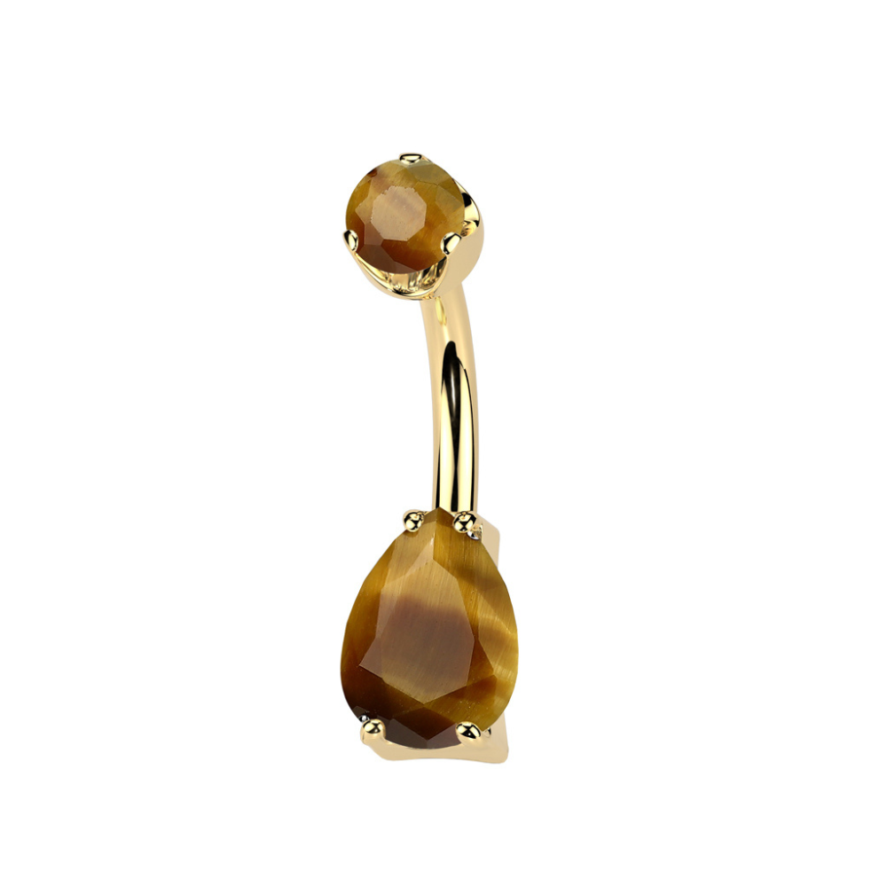 Internally Threaded Teardrop Shaped Natural Stone Belly Button Ring - ASTM F-136 Implant Grade Titanium