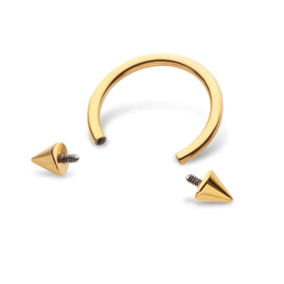 Internally Threaded Spike Ends Horseshoe Circular Barbell - 24Kt Gold PVD ASTM F-136 Implant Grade Titanium