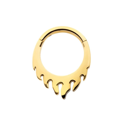 Flame Front Hinged Segment Clicker Ring - 24KT Gold PVD ASTM F-136 Implant Grade Titanium