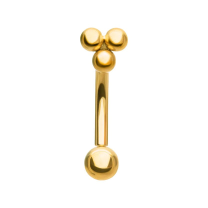 Threadless Push-In Triple Ball Cluster Top Eyebrow Curved Barbell - 24kt Gold PVD ASTM F-136 Implant Grade Titanium