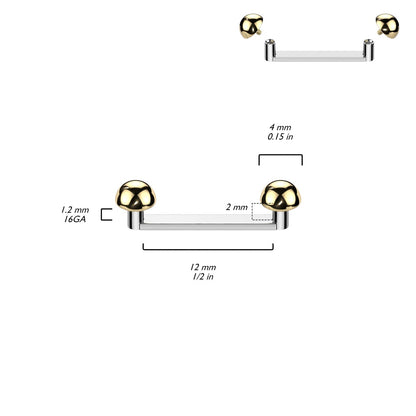 Internally Threaded Dome Tops Flat Surface Barbell - ASTM F-136 Implant Grade Titanium