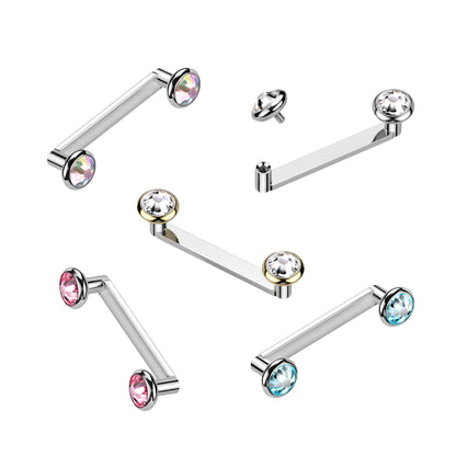 Internally Threaded CZ Crystal Tops Flat Surface Barbell - ASTM F-136 Implant Grade Titanium