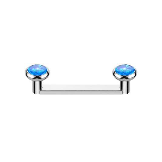 Internally Threaded Synthetic Opal Tops Flat Surface Barbell - ASTM F-136 Implant Grade Titanium