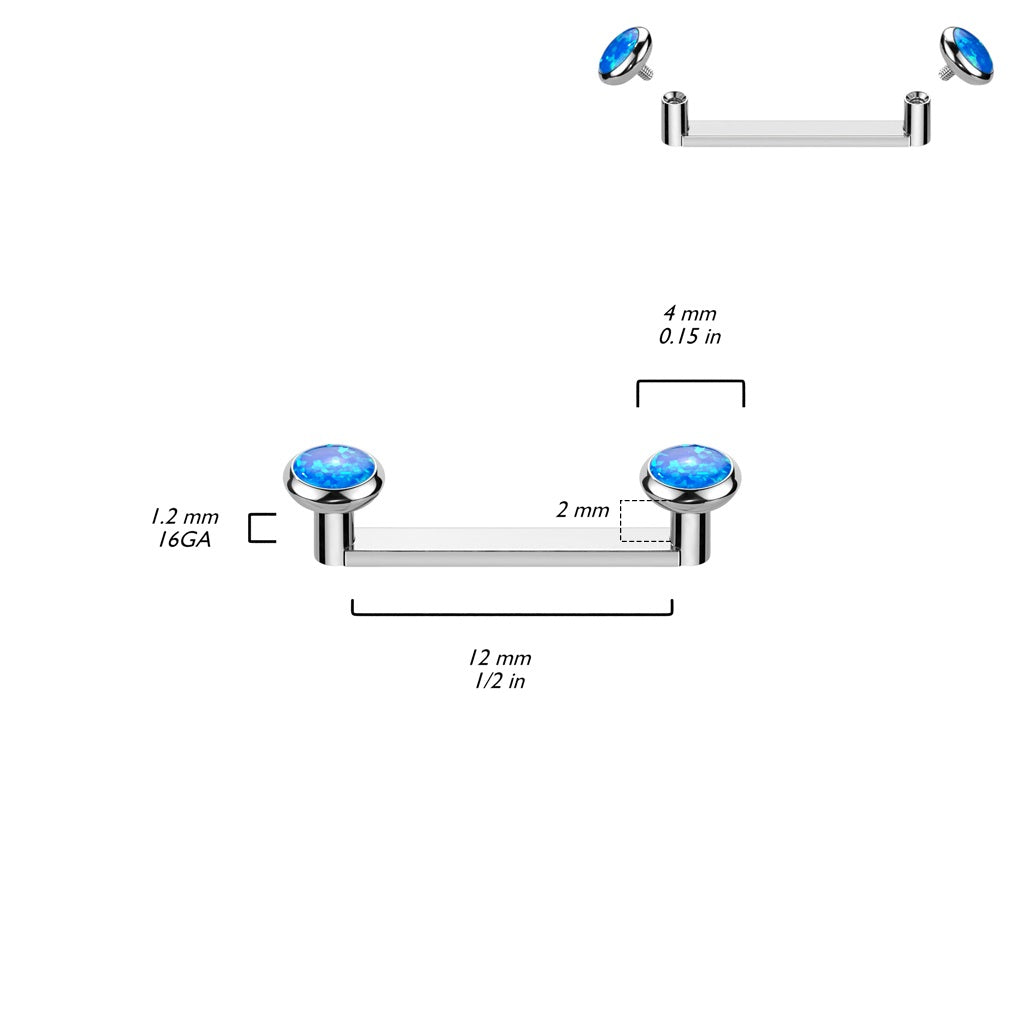 Internally Threaded Synthetic Opal Tops Flat Surface Barbell - ASTM F-136 Implant Grade Titanium