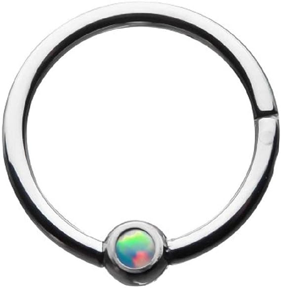 White Synthetic Opal Hinged Segment Ring - Implant Grade Titanium