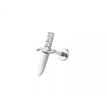 Threadless Push In CZ Crystal Dagger Flat Back Stud - ASTM F-136 Implant Grade Titanium