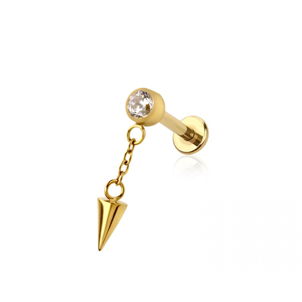 Threadless Push In CZ Crystal with Dangling Spike Flat Back Stud - ASTM F-136 Implant Grade Titanium