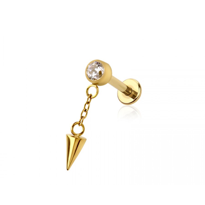Threadless Push In CZ Crystal with Dangling Spike Flat Back Stud - ASTM F-136 Implant Grade Titanium