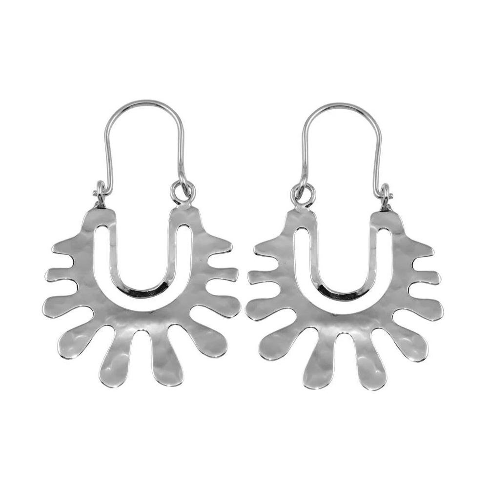 Splatter Design Dangling Earrings - Rhodium Plated 925 Sterling Silver