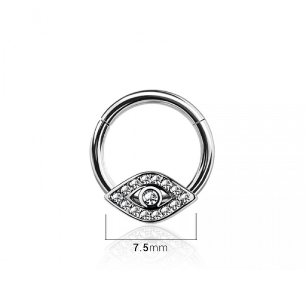 CZ Crystal Evil Eye Hinged Segment Clicker Ring - 316L Stainless Steel