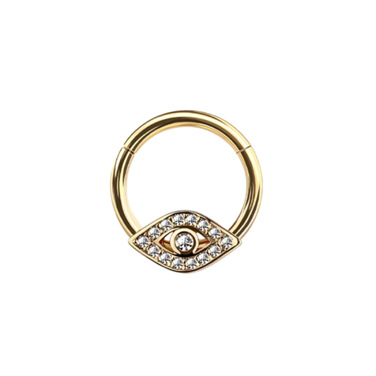 CZ Crystal Evil Eye Hinged Segment Clicker Ring - 316L Stainless Steel