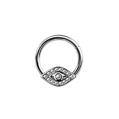 CZ Crystal Evil Eye Hinged Segment Clicker Ring - 316L Stainless Steel