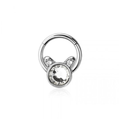 CZ Crystal Mouse Hinged Segment Clicker Ring - 316L Stainless Steel