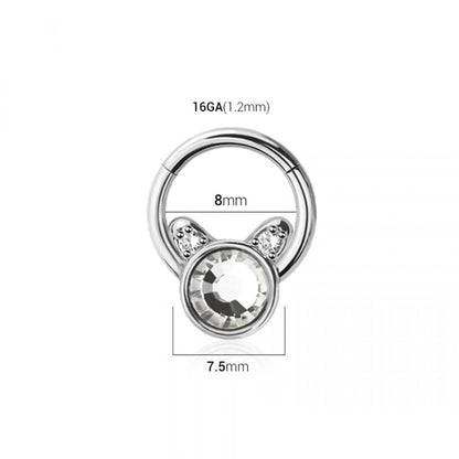 CZ Crystal Mouse Hinged Segment Clicker Ring - 316L Stainless Steel