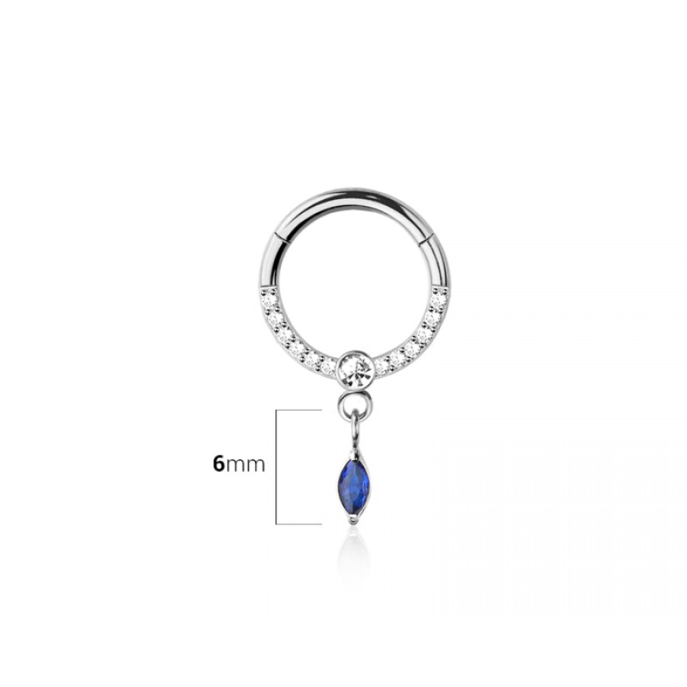 CZ Crystal Lined with Dangling Blue Marquise Crystal Hinged Segment Clicker Ring - 316L Stainless Steel