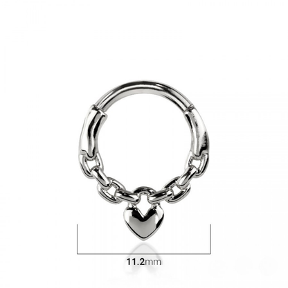 Chained Heart Hinged Segment Clicker Ring - 316L Stainless Steel