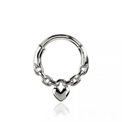 Chained Heart Hinged Segment Clicker Ring - 316L Stainless Steel