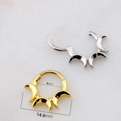 Triple Crescent Moon Hinged Segment Clicker Ring - 316L Stainless Steel