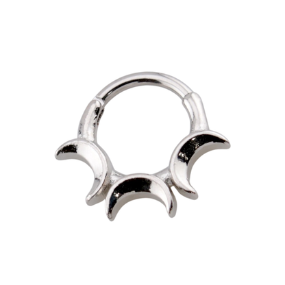 Triple Crescent Moon Hinged Segment Clicker Ring - 316L Stainless Steel
