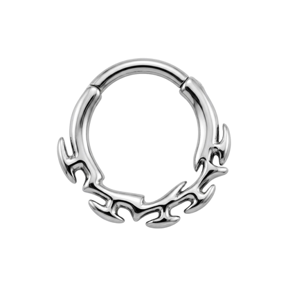 Tribal Flame Hinged Segment Clicker Ring - 316L Stainless Steel