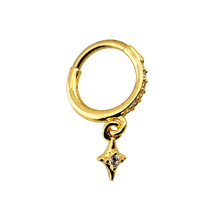 CZ Lined Star Dangle Hinged Segment Clicker Ring - 316L Stainless Steel