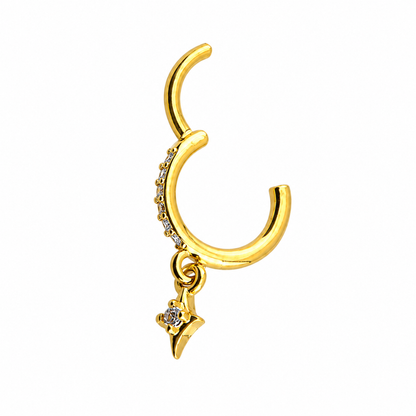 CZ Lined Star Dangle Hinged Segment Clicker Ring - 316L Stainless Steel