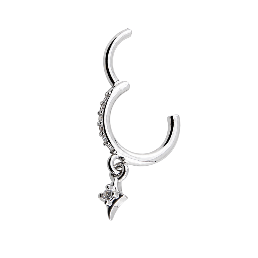 CZ Lined Star Dangle Hinged Segment Clicker Ring - 316L Stainless Steel