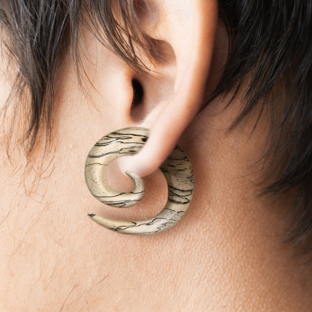 Organic Spalted Tamarind Wood Spiral Tapered Hanger Ear Plugs - Pair