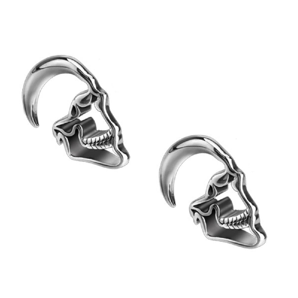 Skull Hanging Taper Plugs - Stainless Steel - Pair