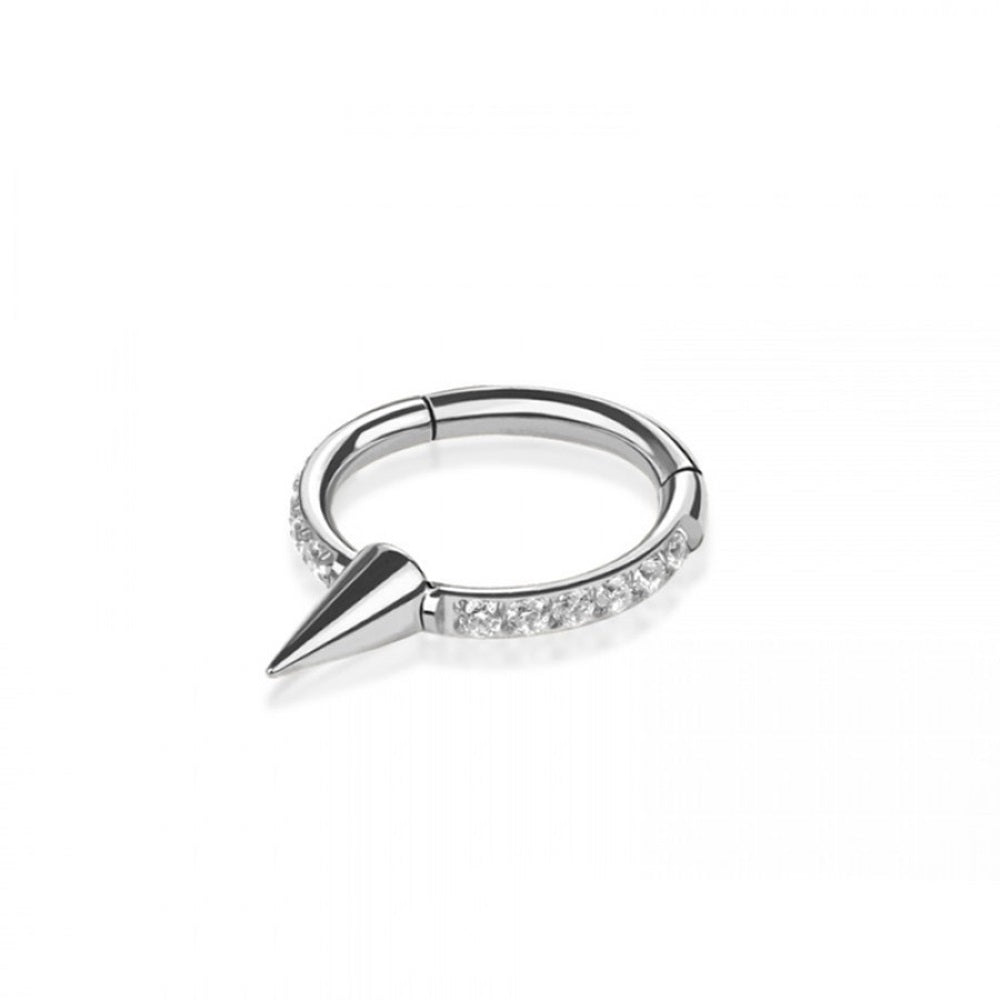 CZ Crystal Lined Spike Center Hinged Segment Clicker Ring - ASTM F-136 Implant Grade Titanium