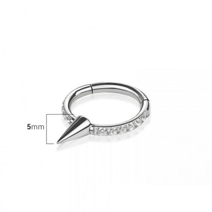 CZ Crystal Lined Spike Center Hinged Segment Clicker Ring - ASTM F-136 Implant Grade Titanium