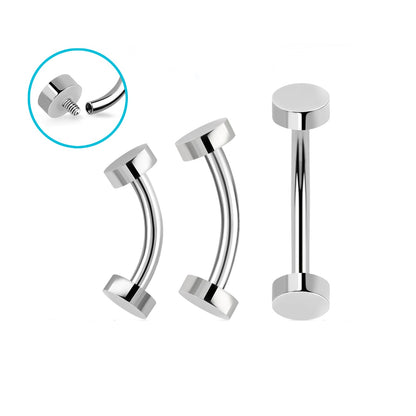 Internally Threaded Flat Round Disc Ends Curved Eyebrow Barbell - G23 Titanium