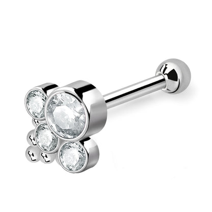 Internally Threaded CZ Crystal Cluster with Ball Cluster Barbell Stud - G23 Titanium