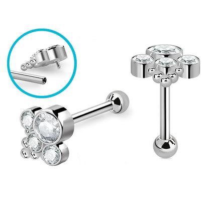 Internally Threaded CZ Crystal Cluster with Ball Cluster Barbell Stud - G23 Titanium