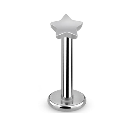 Internally Threaded Flat Star Top Flat Back Labret Stud - G23 Titanium