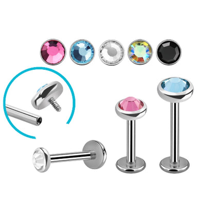 Internally Threaded 3mm Crystal Top Flat Back Stud - G23 Titanium