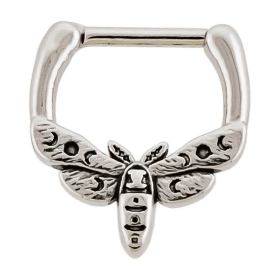 Crescent Moth Septum Clicker Ring - 316L Stainless Steel