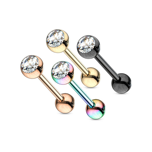 316L Steel tongue piercing set - barbell with colored crystals