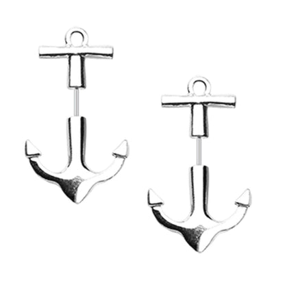 Anchor Fake Taper Earrings - Stainless Steel - Pair