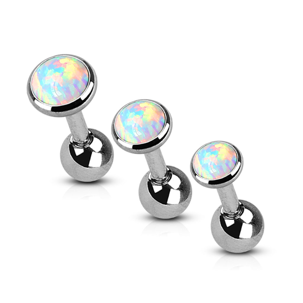 Set of 3 Synthetic Opal Set Top Cartilage Tragus Barbells