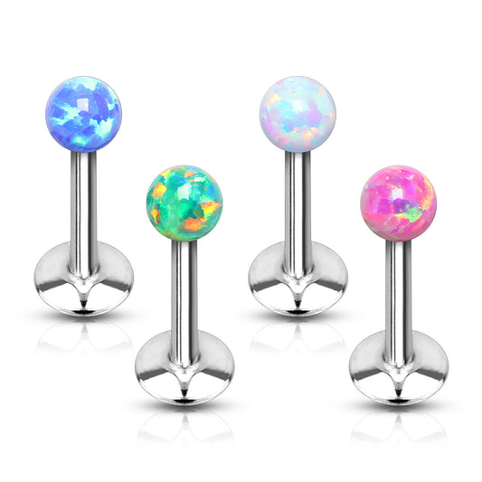 Set of 4 Synthetic Opal Ball Top Internally Threaded Lip Cartilage Studs - Stainless Steel