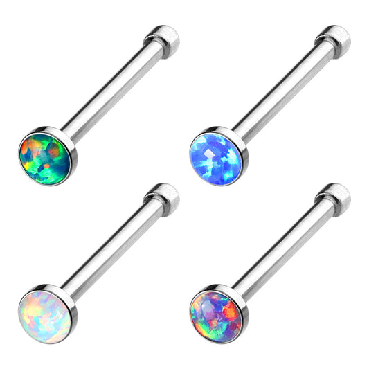 Set of 4 Opal Flat Top Nose Studs - Surgical Steel
